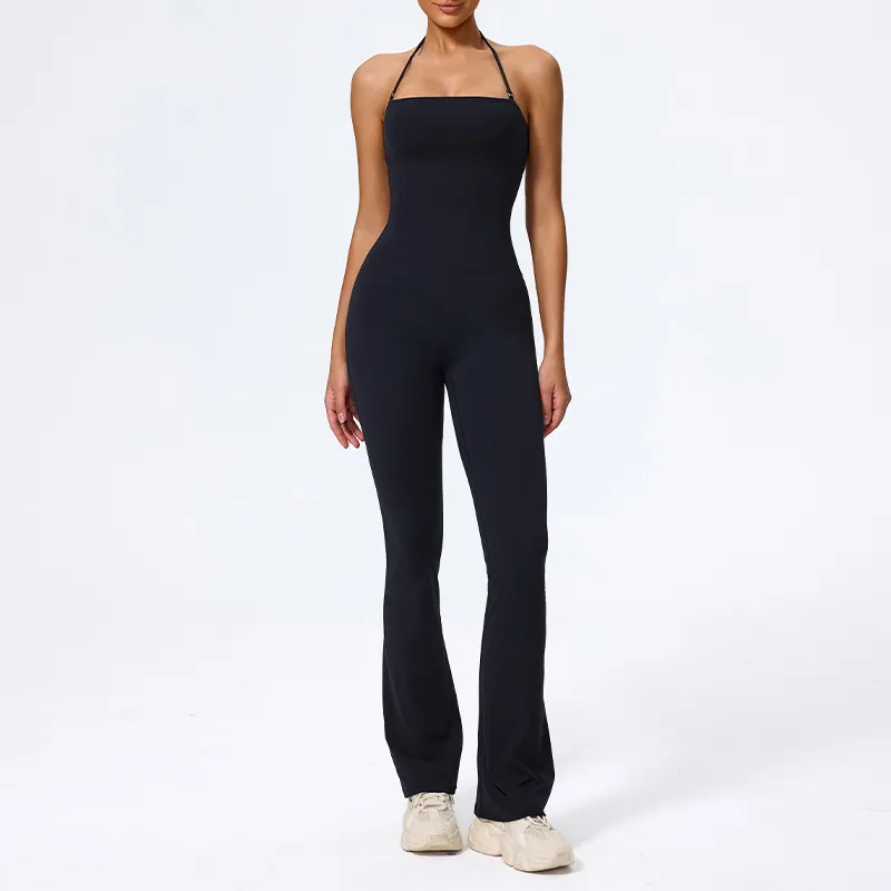Al-Velina Halter Sculpt Flare Jumpsuit