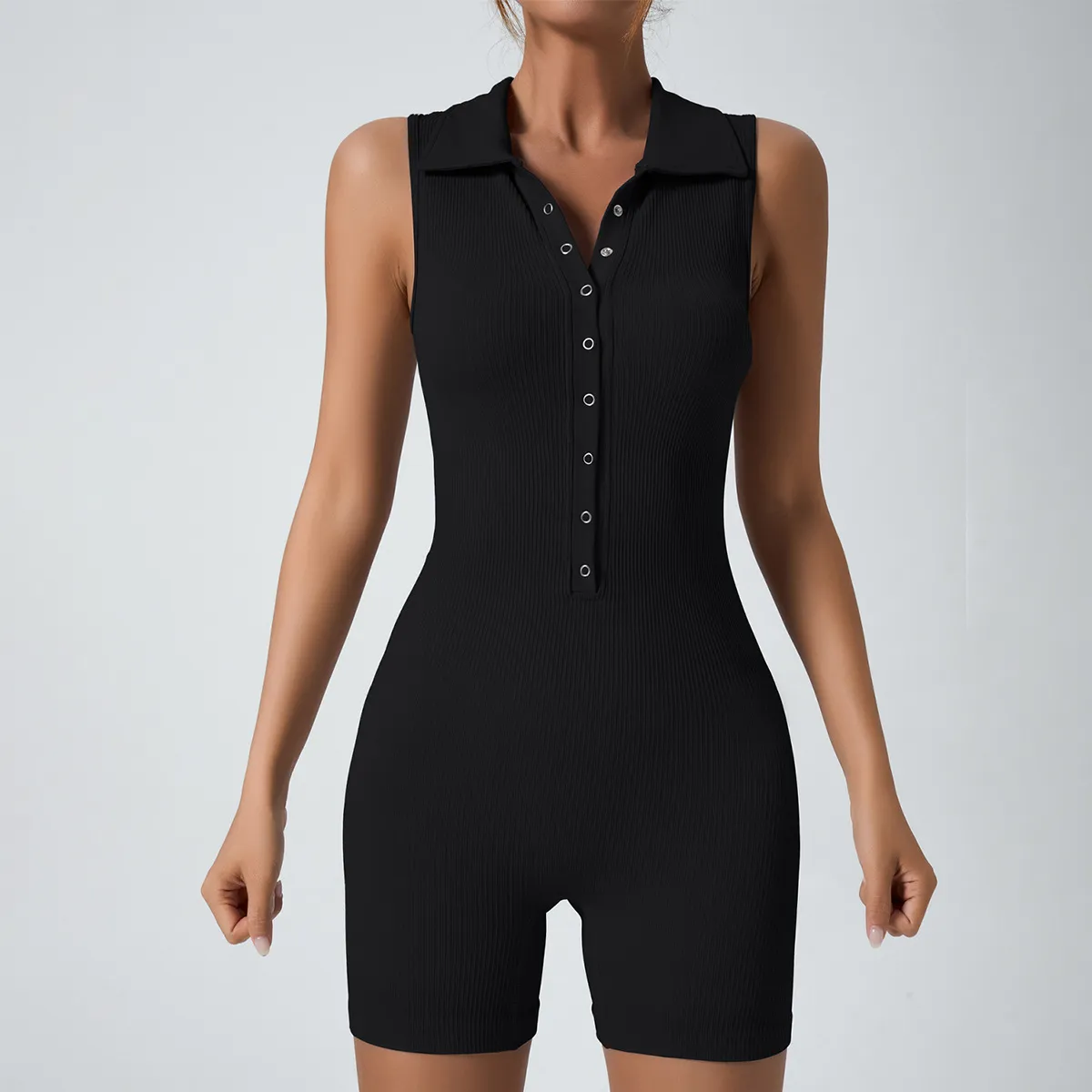 CurveFlex™ Ribbed Button-Up Romper
