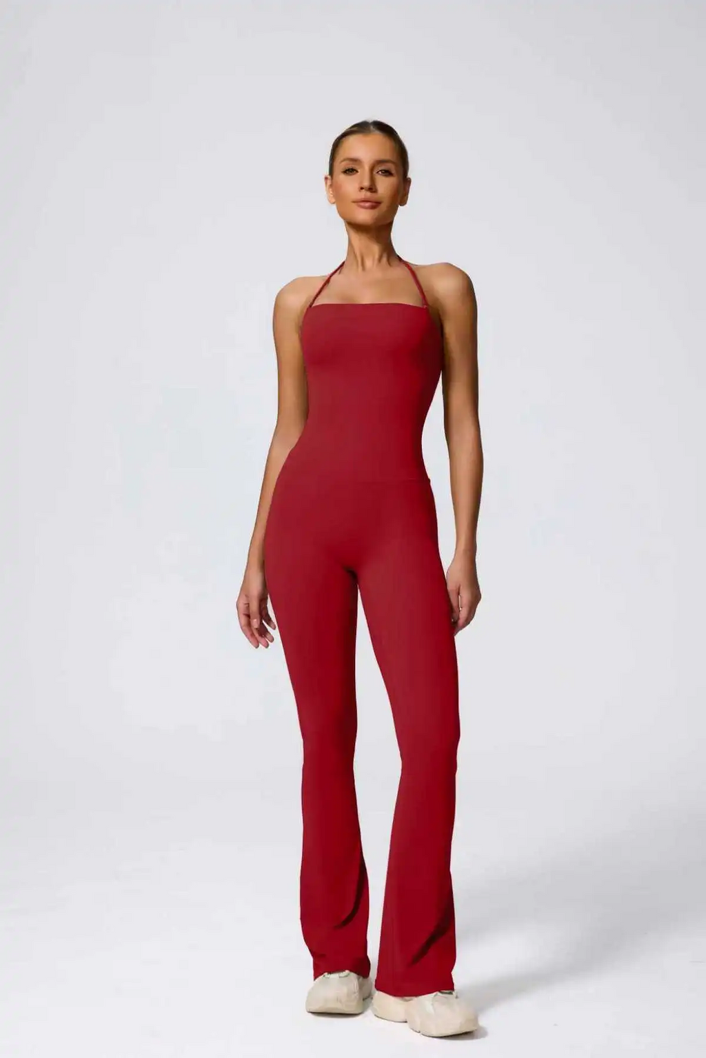 Al-Velina Halter Sculpt Flare Jumpsuit