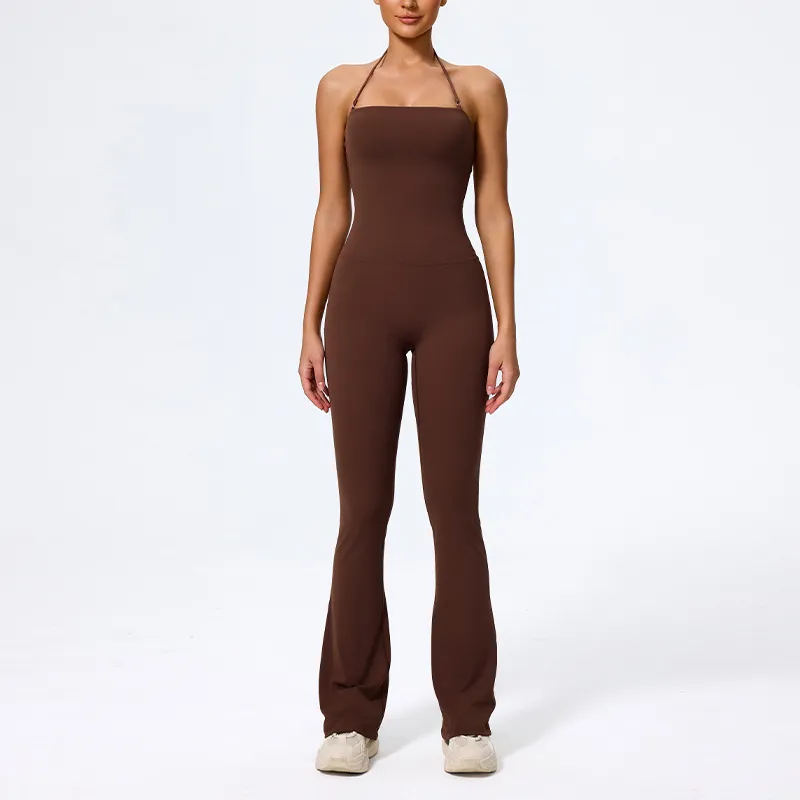 Al-Velina Halter Sculpt Flare Jumpsuit