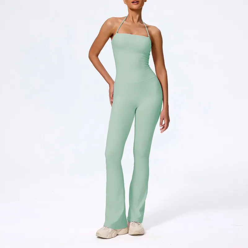 Al-Velina Halter Sculpt Flare Jumpsuit