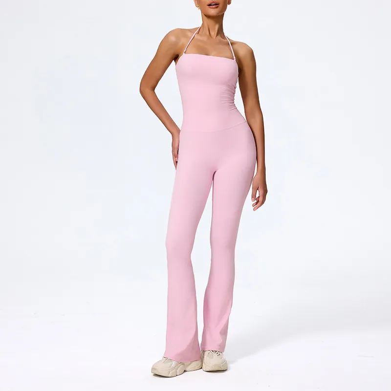 Al-Velina Halter Sculpt Flare Jumpsuit