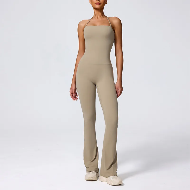 Al-Velina Halter Sculpt Flare Jumpsuit