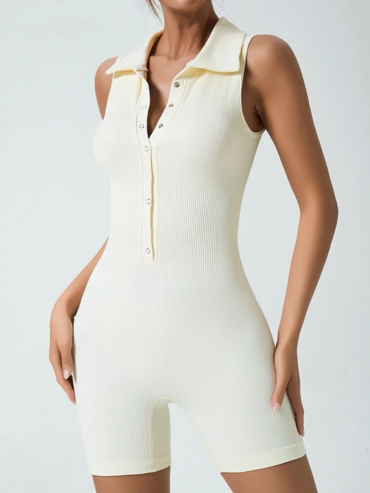 CurveFlex™ Ribbed Button-Up Romper